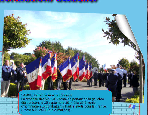 VANNES au cimetire de Calmont Le drapeau des VAFOR (4me en partant de la gauche) tait prsent le 25 septembre 2014  la crmonie dhommage aux combattants Harkis morts pour la France. (Photo A.P. VAFOR Informations)